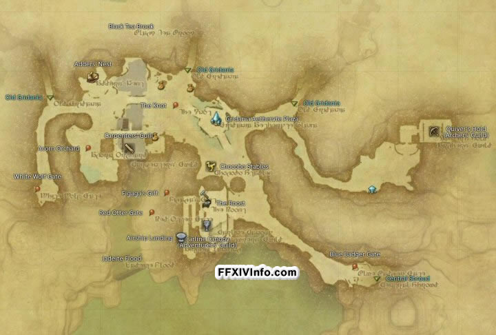 Map of The Gridania in FFXIV: 